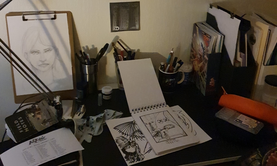 Usual mess on my analogue desk during Inktober2020